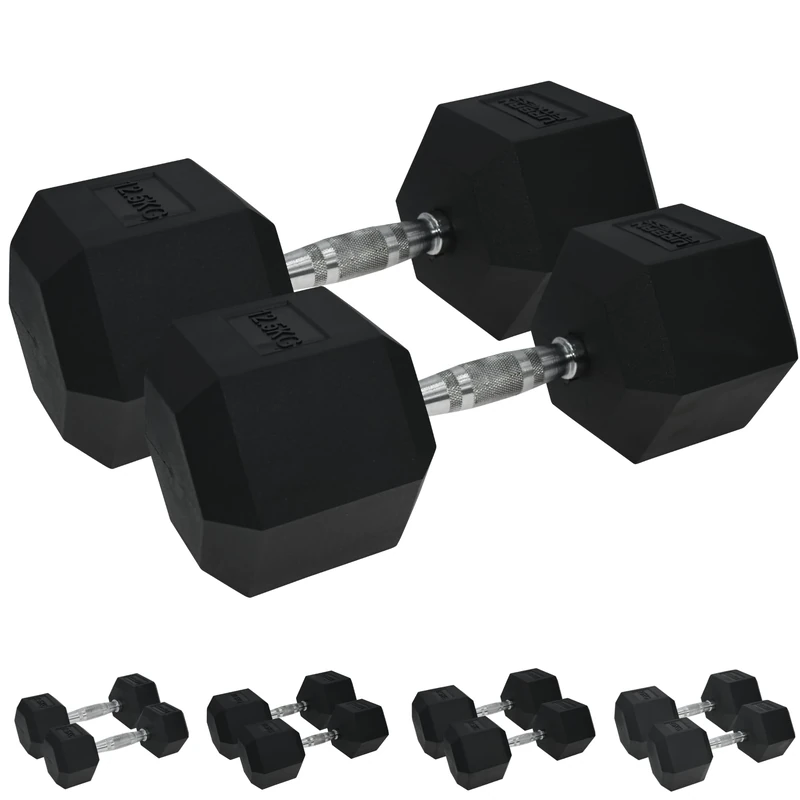 Urban Fitness PRO Hex Dumbbell - Rubber Coated (Pair), 25kg, Black