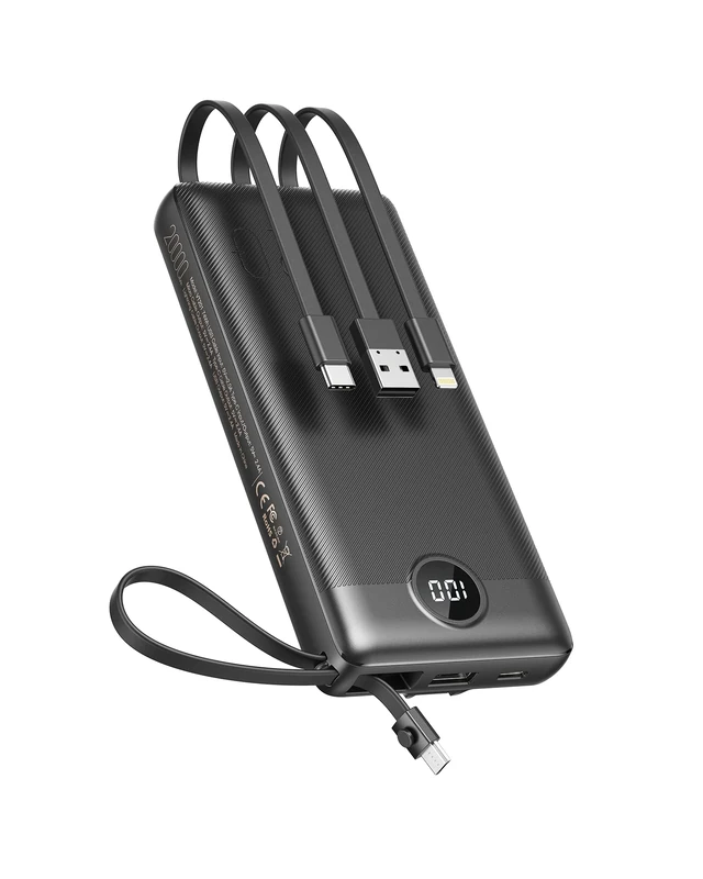 VEEKTOMX Power Bank with Built-in Cables, 20000mAh USB C Portable Charger with 5 Outputs & 2 Inputs and LED Display, Travel Battery Bank for iPhone/iPad/Samsung/Android Devices(20000mAh-Black)