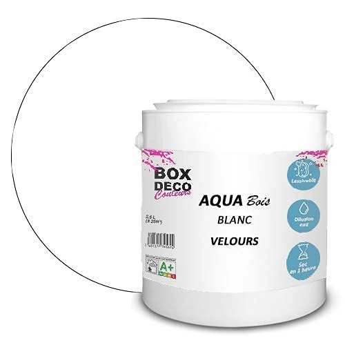 BOX DECO COULEURS Acrylic Wood Furniture Paint Velour-Satin Look Aqua Wood – 2.5 L, White