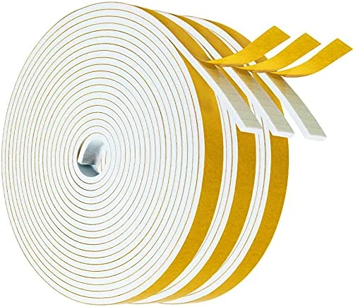 Draught Excluder Tape, Weather Stripping 12mm(W) x3mm(T) Foam Strip Seal Self Adhesive for Door Window Against Cold Draught/Anti-Collision/Soundproof/Waterproof/Dustproof, 3 Rolls Total 15M, White