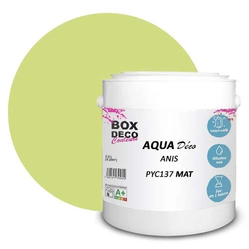 BOX DECO COULEURS Aqua Déco Acrylic Wall Paint Matt Look 2.5 L Lime Green
