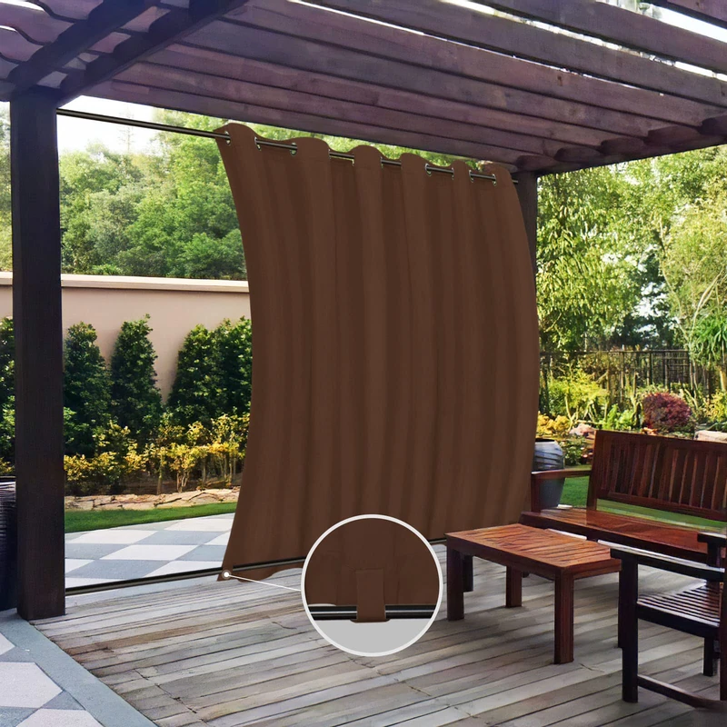 Easy-Going Outdoor Curtains Waterproof Windproof Weatherproof Curtain for Patio, Cabana, Porch, Pergola and Gazebo, Grommet Top and Tab Bottom Drape, 1 Panel, 110x120 inch, Brown