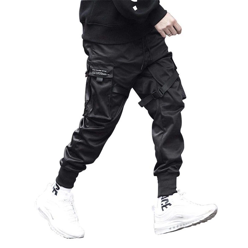 Niepce Inc Streetwear Men's Techwear Pants with Straps, Black-1, Small