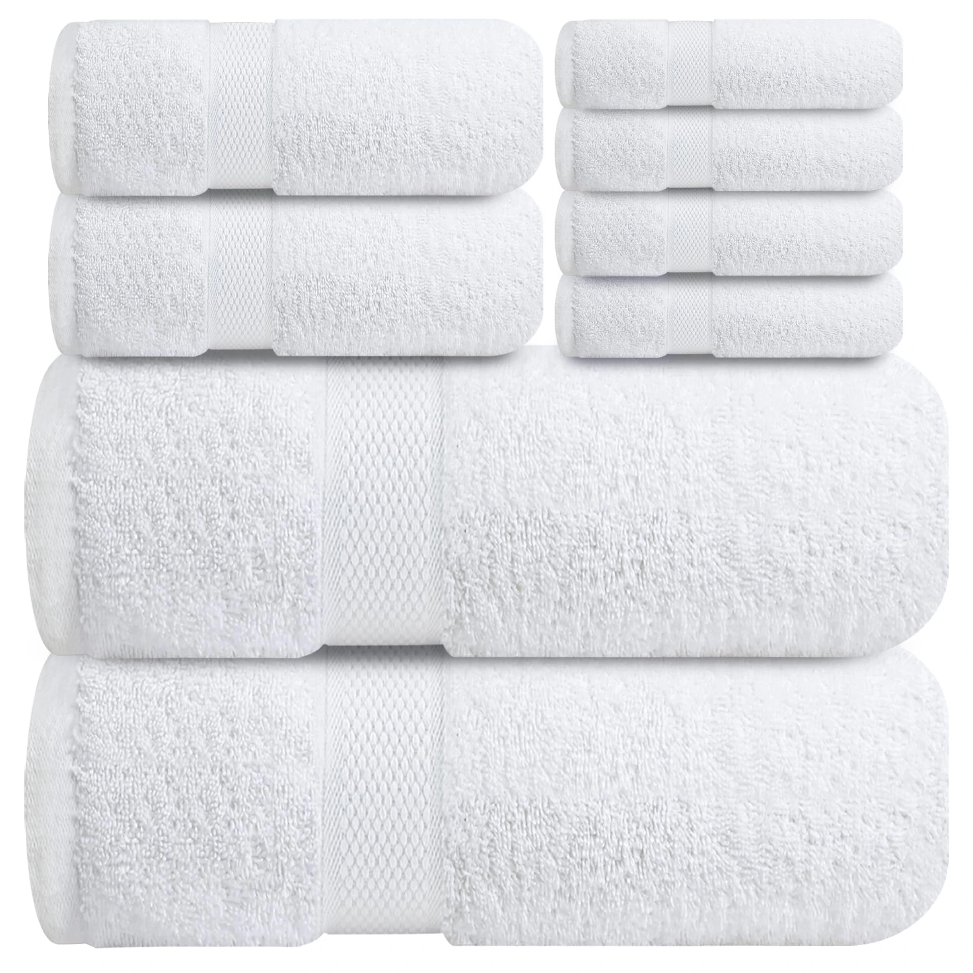 Infinitee Xclusives Premium Bath Towel Set 8-Piece (2 Bath Towels, 2 Hand Towels, 4 Washcloths), Super Absorbent Soft 100% Ring-Spun Cotton for Spa, Gym, Hotel & Bathroom |Brilliant White|