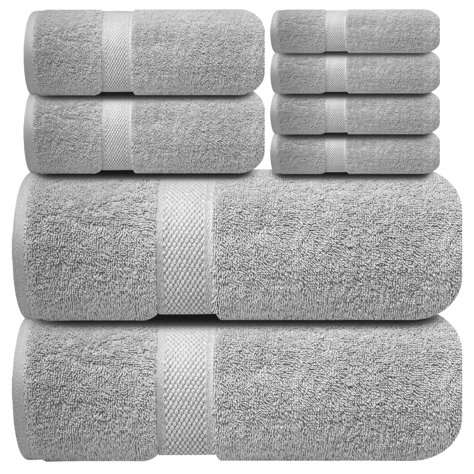 Infinitee Xclusives Premium Bath Towel Set 8-Piece (2 Bath Towels, 2 Hand Towels, 4 Washcloths), Super Absorbent Soft 100% Ring-Spun Cotton for Spa, Gym, Hotel & Bathroom |Charming Grey|