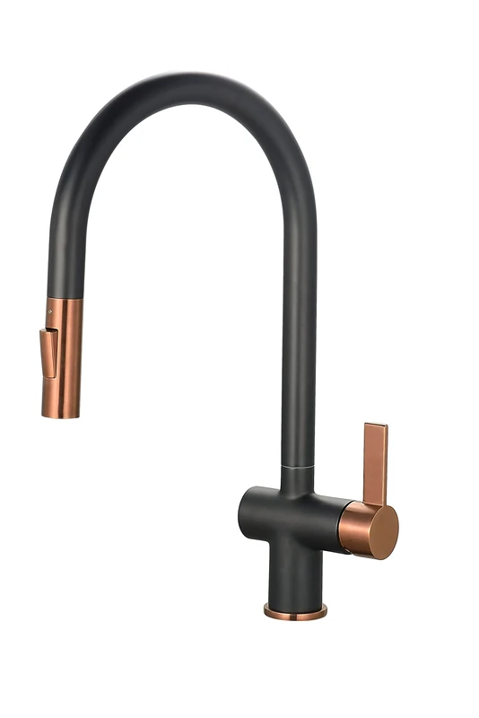 Keenware KKT-583 Kingsbury Dual Spray Pull Out Monobloc Kitchen Tap, Black & Rose Gold