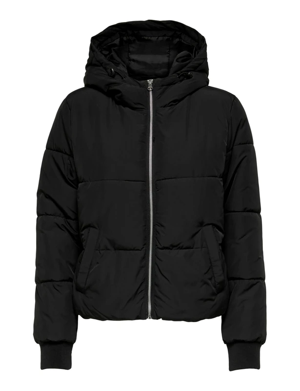 JDY Women's Jdynewerica Short Hood Jacket OTW Noos Quilted Jacket, Black/Detail:Silver Zipper, M