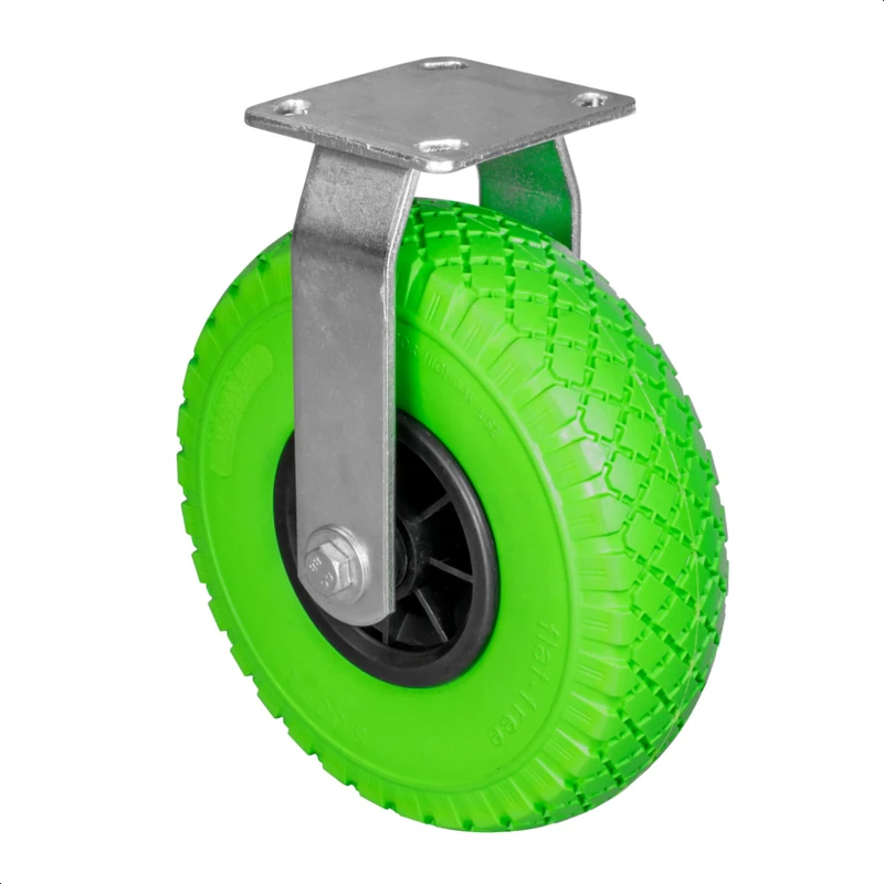 WAGNER fixed castor - PUNCTURE PROOF - PU foamed wheel, green/black, diameter wheel 260 mm, rim 75 mm, mounting plate 115 x 110 mm, load capacity 100 kg - 04726601
