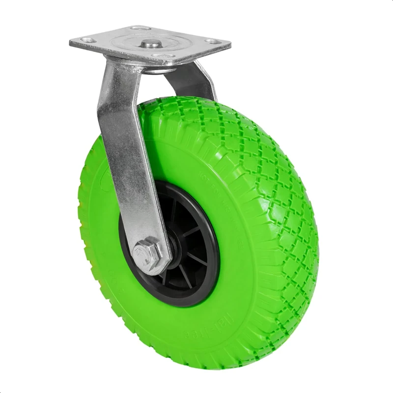 WAGNER swivel castor - PUNCTURE PROOF - PU foamed wheel, green/black, diameter wheel 260 mm, rim 75 mm, mounting plate 115 x 110 mm, load capacity 100 kg - 04826601