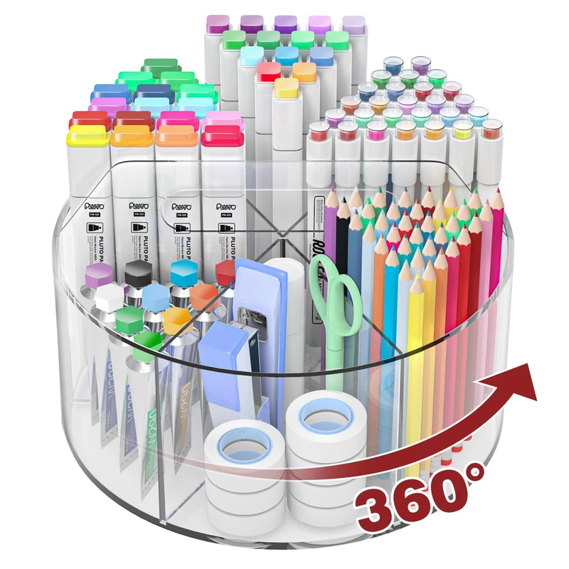 Absonic Acrylic Pen Holder Pencil Organizer, 360-Degree Rotating Pencil Holder, Crayon Organizers for Kids Marker Holder Caddy Art Supply Organizer for Desk, Kids Desk Organizer for Office Home School - Image 1
