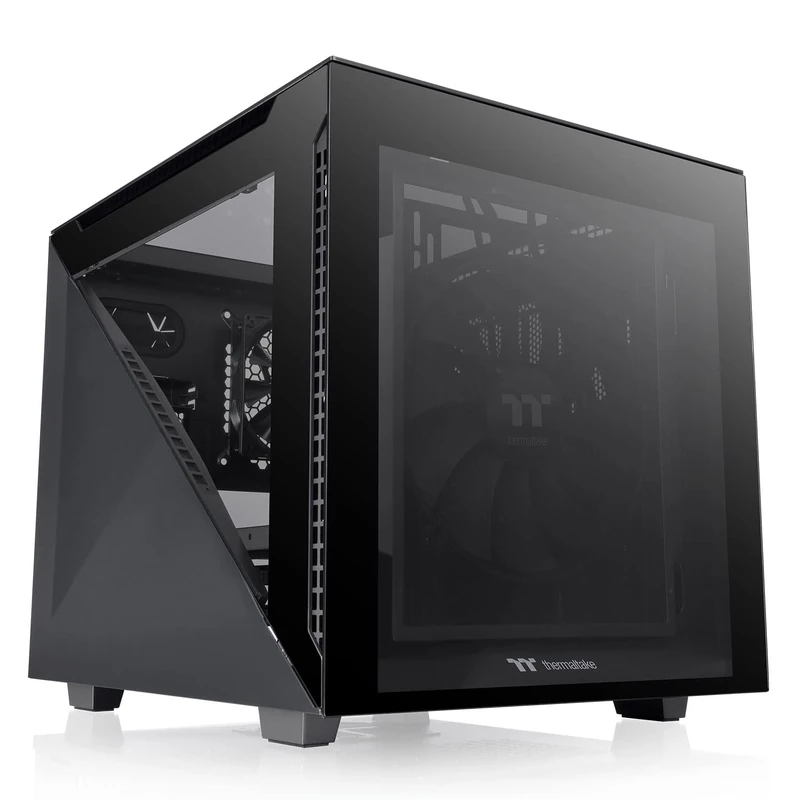 Thermaltake Divider 200 TG Black | Micro-ATX-PC-Gehäuse | 3 x gehärtetes 3mm Glasseitenteil | schwarz