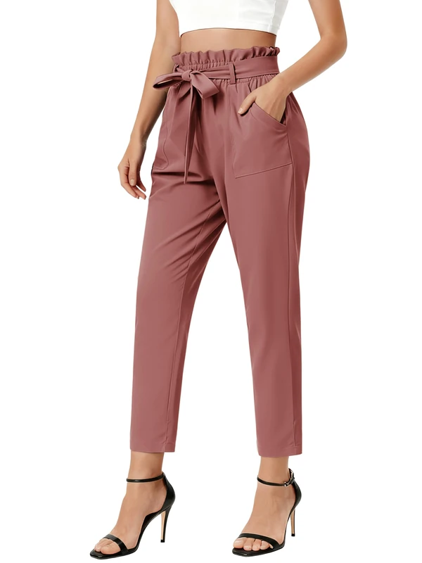 Grace Karin Women's Paper Bag Waist Pants Slim Fit Casual Office Pencil Pants, Pink, S