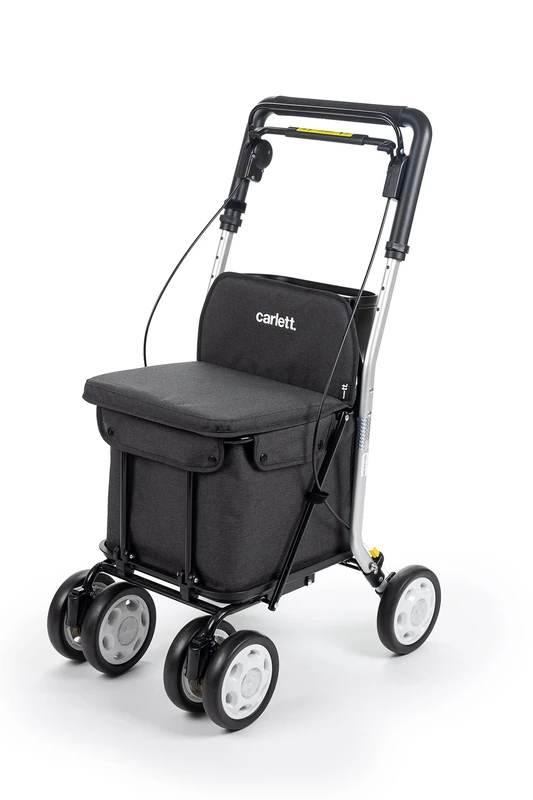 Carlett - Lett800 Comfort Move | Foldable Shopping Trolley | With 4 Wheels and Seat | Class I Approved Medical Device | Removable Bag 29L/15kg | Storage Tray | Black.