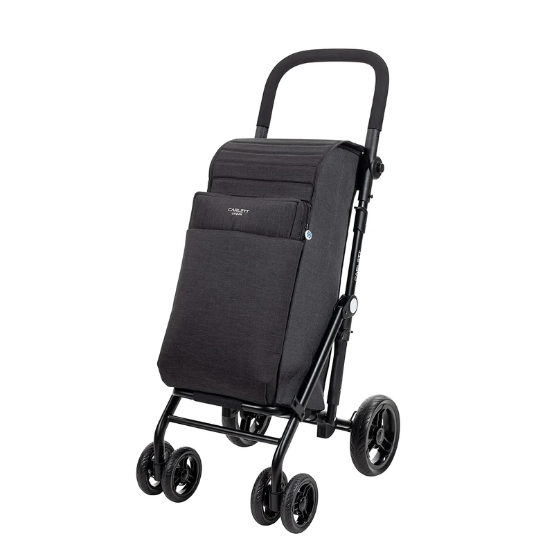 Carlett - Urban Duo Lett430 | Shopping Cart | Foldable Supermarket Trolley | 4 Wheels | Ergonomic Handle | 36L Expandable Bag | 7,5L Thermal Bag | Black