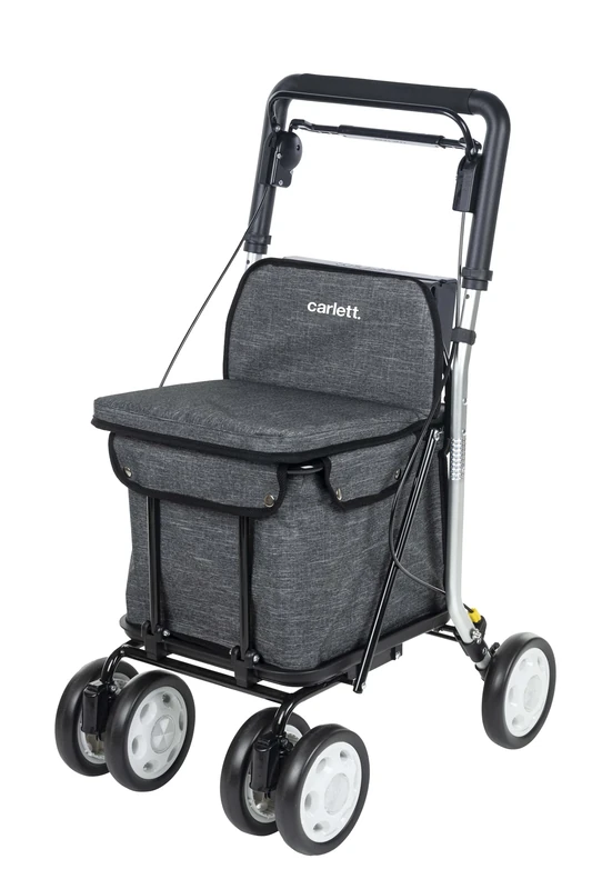 Carlett - Lett800 Comfort Move | Foldable Shopping Trolley | With 4 Wheels and Seat | Class I Approved Medical Device | Removable Bag 29L/15kg | Storage Tray | Grey.