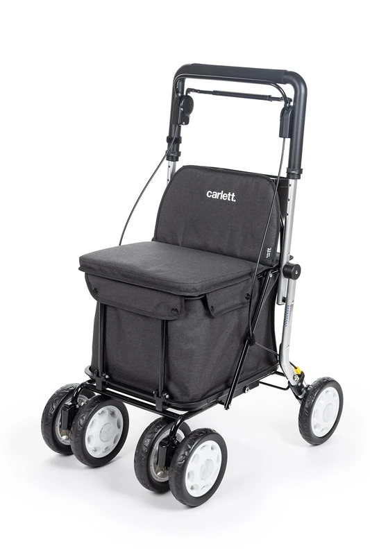 Carlett - Comfort Assist Lett900P | Shopping Cart | 4 Wheeled Folding Cart | Class I Approved Medical Device | Removable Bag 36L/15kg | Storage Tray | Black Color.