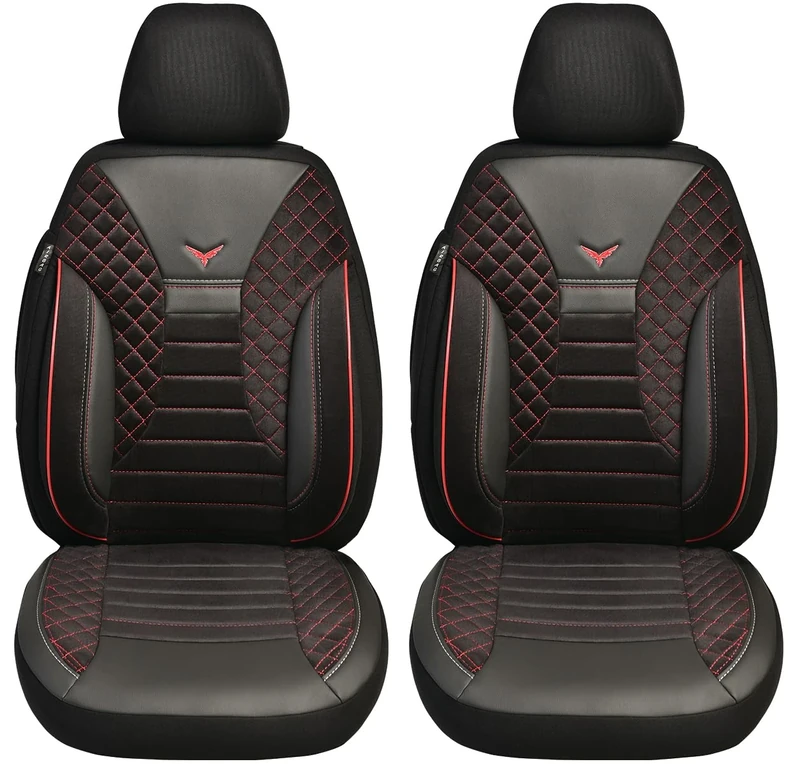 BREMER SITZBEZÜGE Dimensions car seat covers compatible with Chevrolet HHR driver and passenger set from 2006-2011 / car seat cover velour faux leather set of 2 in black/red stitching