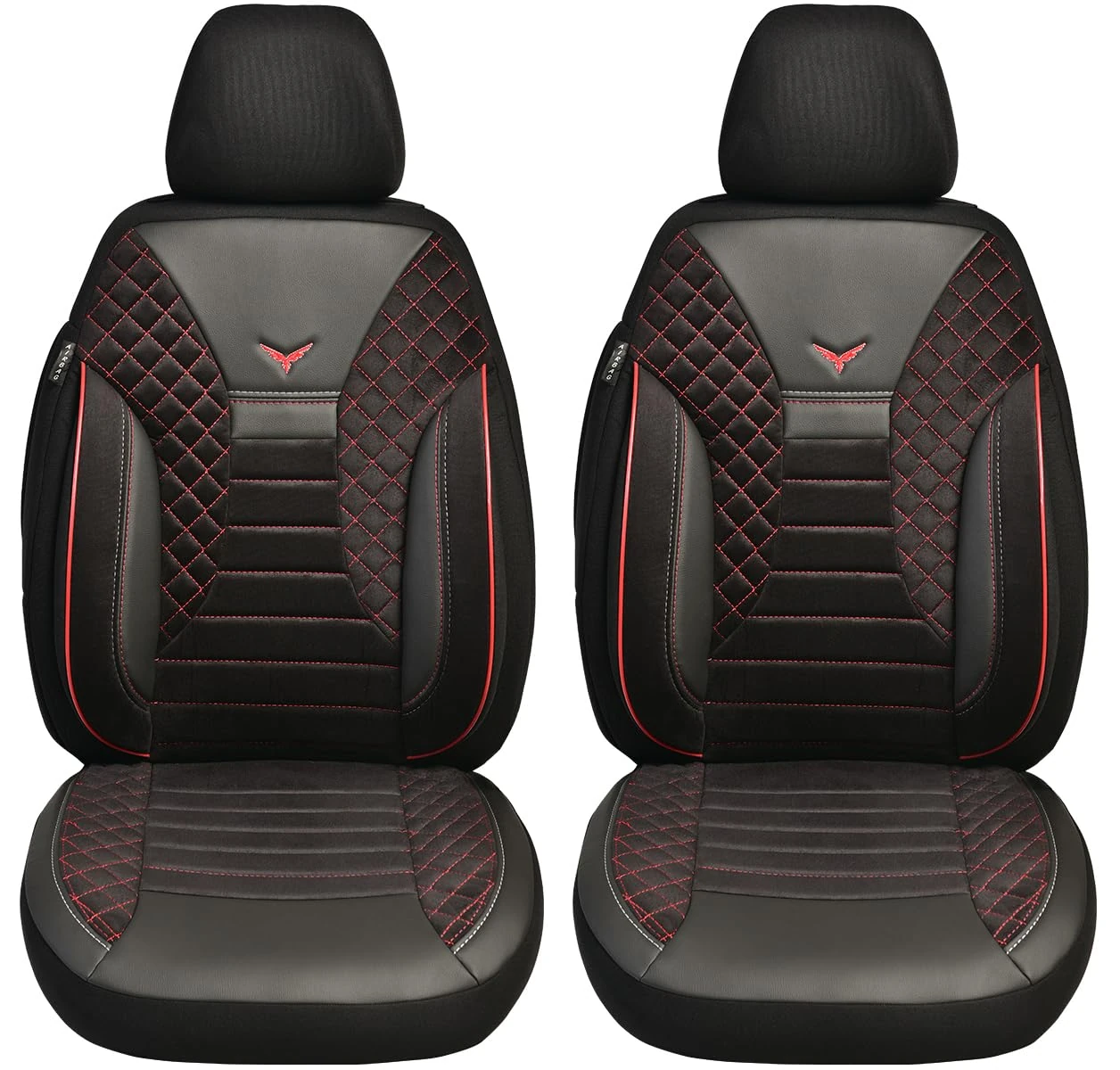BREMER SITZBEZÜGE Dimensions car seat covers compatible with Ford S-Max 1 driver and passenger set from 2006-2014 / car seat cover velour faux leather set of 2 in black/red stitching
