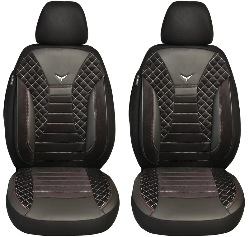 BREMER SITZBEZÜGE Dimensions car seat covers compatible with Ford Transit 7 driver and passenger set from 2014 / car seat cover velour faux leather set of 2 in black/white stitching