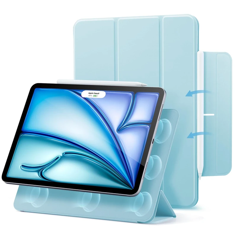 ESR for iPad Air 11 Inch Case M3/M2 (2025/2024), iPad Air 5th/4th Gen Case (2022/2020), Powerful Magnetic Attachment, Slim Trifold Stand, Supports Pencil Pro and USB-C, Durable Protection, Sky Blue