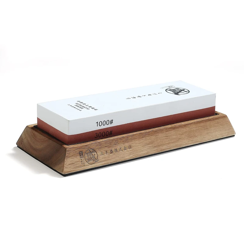 MITSUMOTO SAKARI Japanese Knife Sharpening Stone, Professional Kitchen 1000/3000 Grit 2-Side Sharpener Whetstone, Anti-Slip Bamboo Seat Knife Sharpener Stone and Sharpening Guide. - Image 1