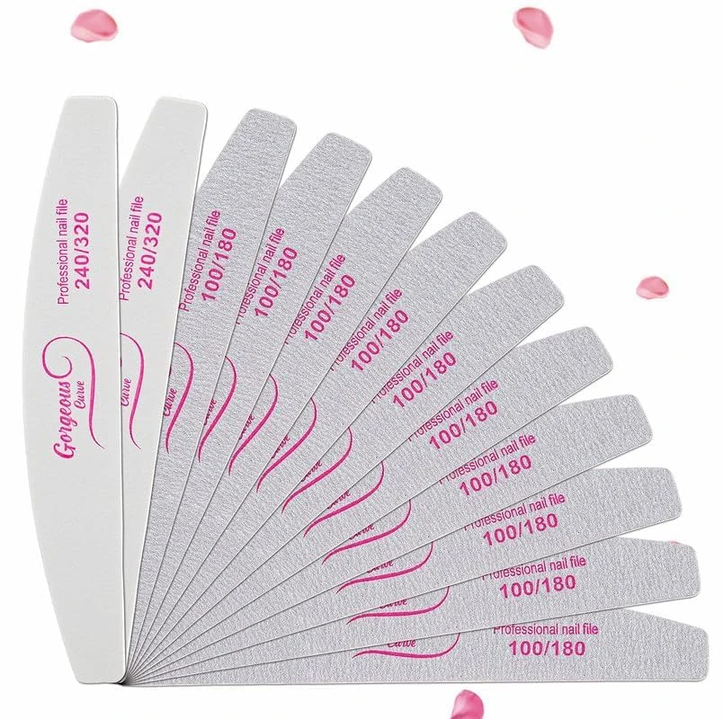 12 PCS Nail Files Professional Set of 12-100/180 - Double Sided Grits Long Lasting Emery Boards for Acrylic & Natural Nails Brand: Gorgeous Curve