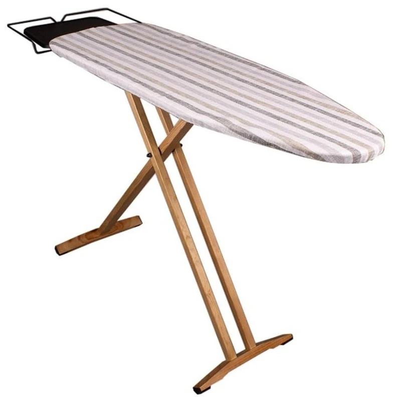 KITCHEN MOVE NUBAR Folding Wooden Ironing Board Cover 100% Cotton with Iron and Steam Station Rest, 125x41xH92cm - Image 1
