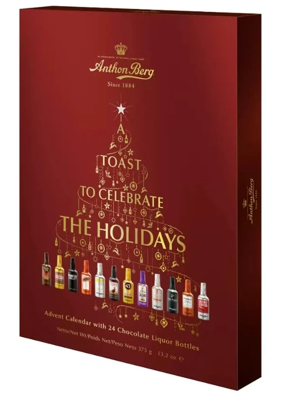 Anthon Berg Chocolate Liqueurs Advent Calendar 375g - 24 Famous Liqueur Brands Bottles with a Thank You Sticker- Chocolate Advent Calendar 2023