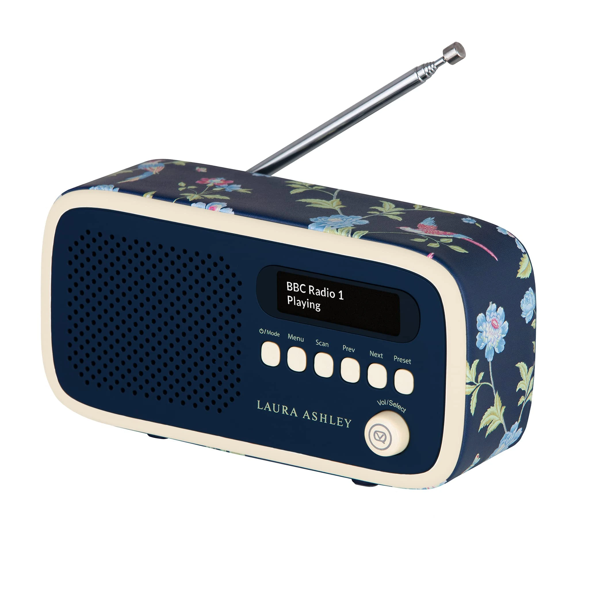 Laura Ashley Portable DAB Radio with Bluetooth - Built-in Rechargeable Battery Powered Radio - Digital DAB Radios Alarm Clock with Dual Alarms & Sleep Timer - DAB+ Radios Mains Powered - Elveden Navy