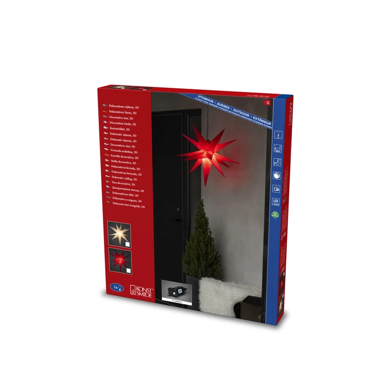 Konstsmide 3D Star Outdoor Christmas Light - Red 80cm 5971-550