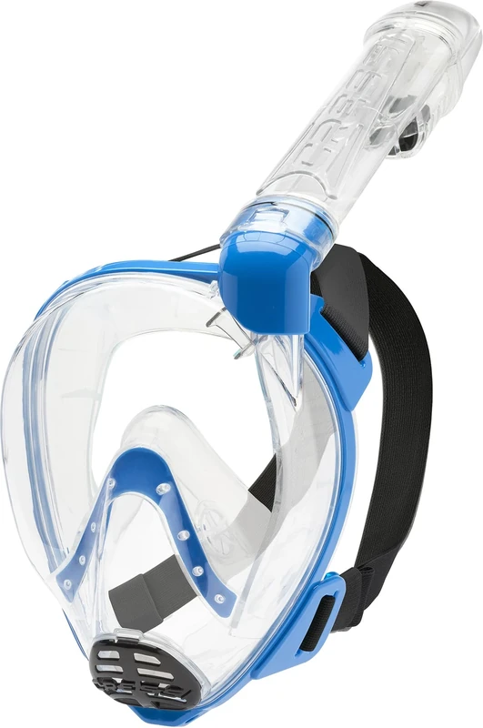 CRESSI Baron Full Face Mask Clear/Blue XS - Integral Anti Fog Snorkel Comfortable Full Face Mask with Exhalation Valve and Dry Snorkel, Transparent/Blue, XS