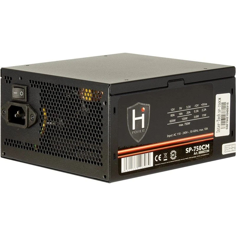 Inter-Tech HiPower SP-750CM Power Supply 750 W, 20+4 Pin, ATX, ATX, Black