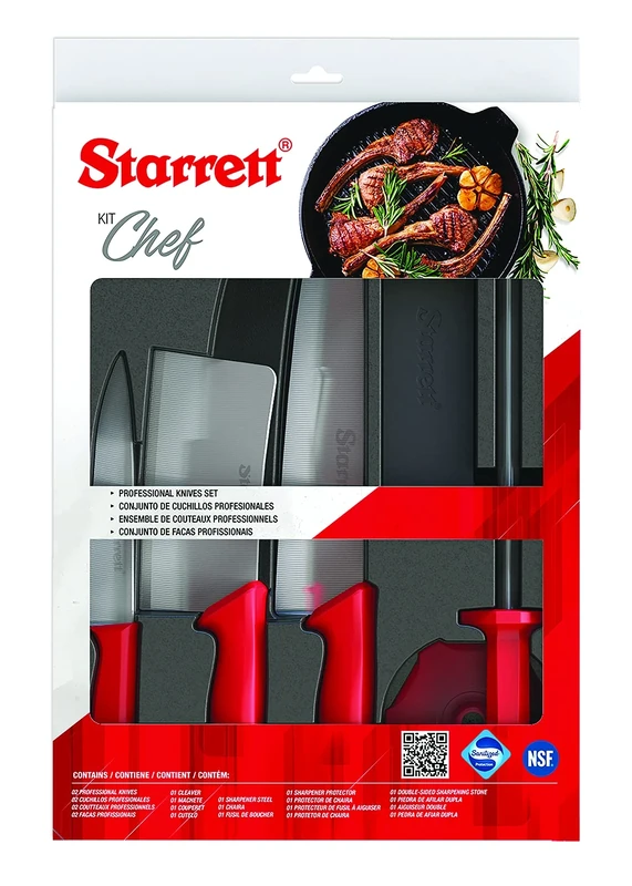 Starrett Professional Stainless Steel Chefs Kitchen Knife Set - 6-Pieces - Red Handle