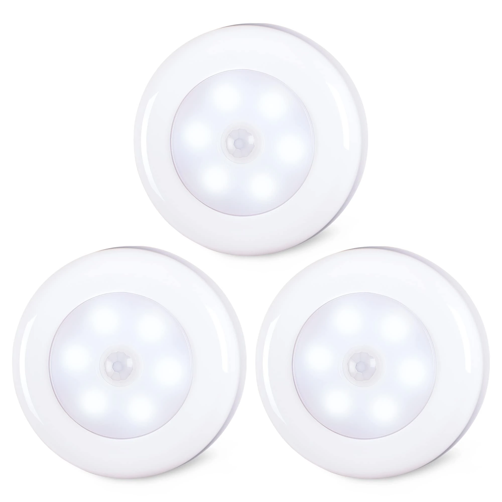 STAR-SPANGLED Motion Sensor Lights Indoor, Cordless Stick on LED Puck Lights AAA Battery Powered for Under Cabinet, Cupboard, Wardrobe, Stairs, Closet, Kitchen, Hallway (2.8inch, Cool White, 3 Pack)