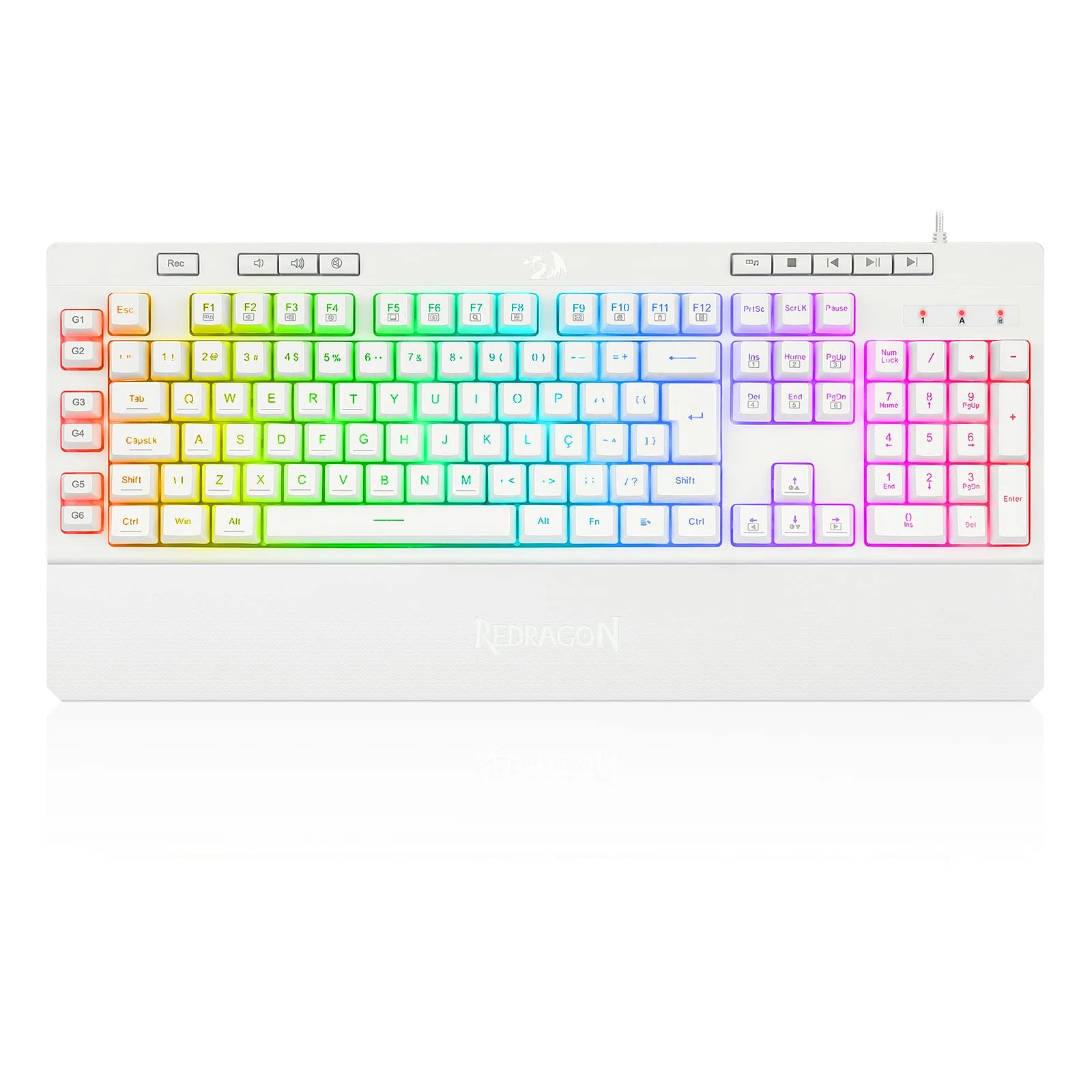 REDRAGON K512 Shiva White, RED-K512W-RGB, Multicolor RGB Backlight, Membrane Keyboard