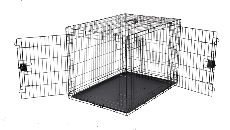 Amazon Basics XL Metal Dog Crate/Cage with Tray, Durable and Foldable Dog Cage with Double Door, Black, Extra Large 107cm (42")