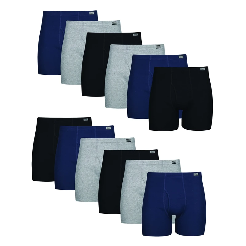 Hanes Men's Tagless Boxer Shorts with Fabric Covered Waistband-Multiple Packs Available Briefs, Assorted, 12 Pieces, XXL/Plus (Pack of 12)
