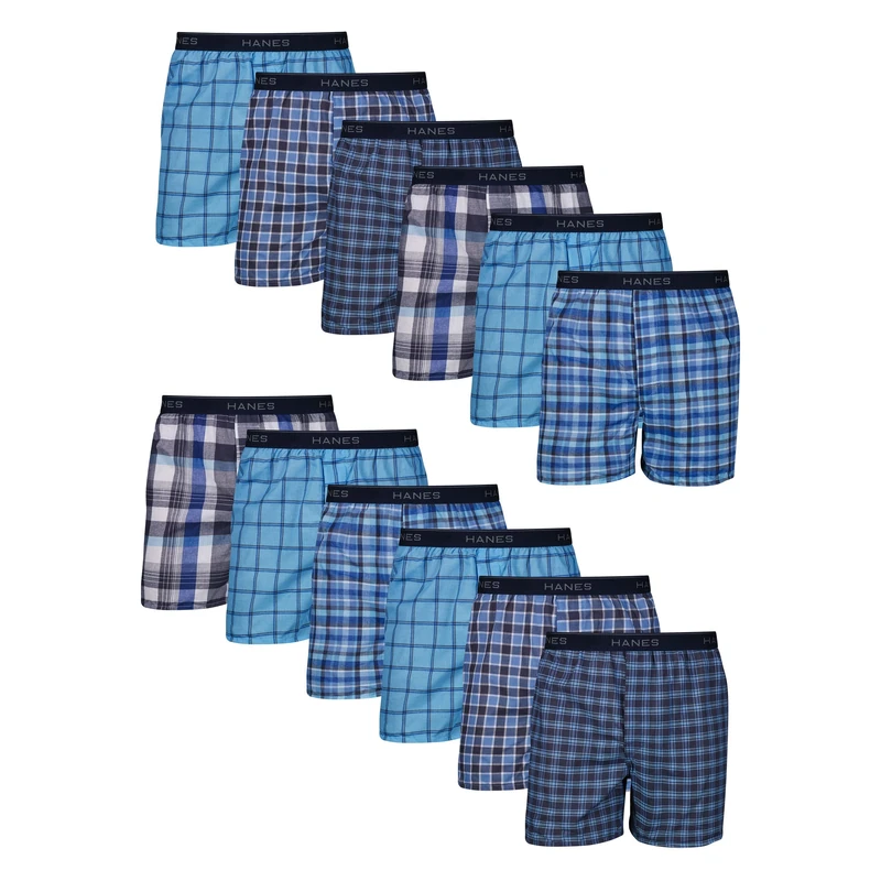 Hanes Men's Tagless Boxer Underwear, Exposed Waistband, Multi-Packs Available Shorts, Assorted-12, M (Pack of 12)