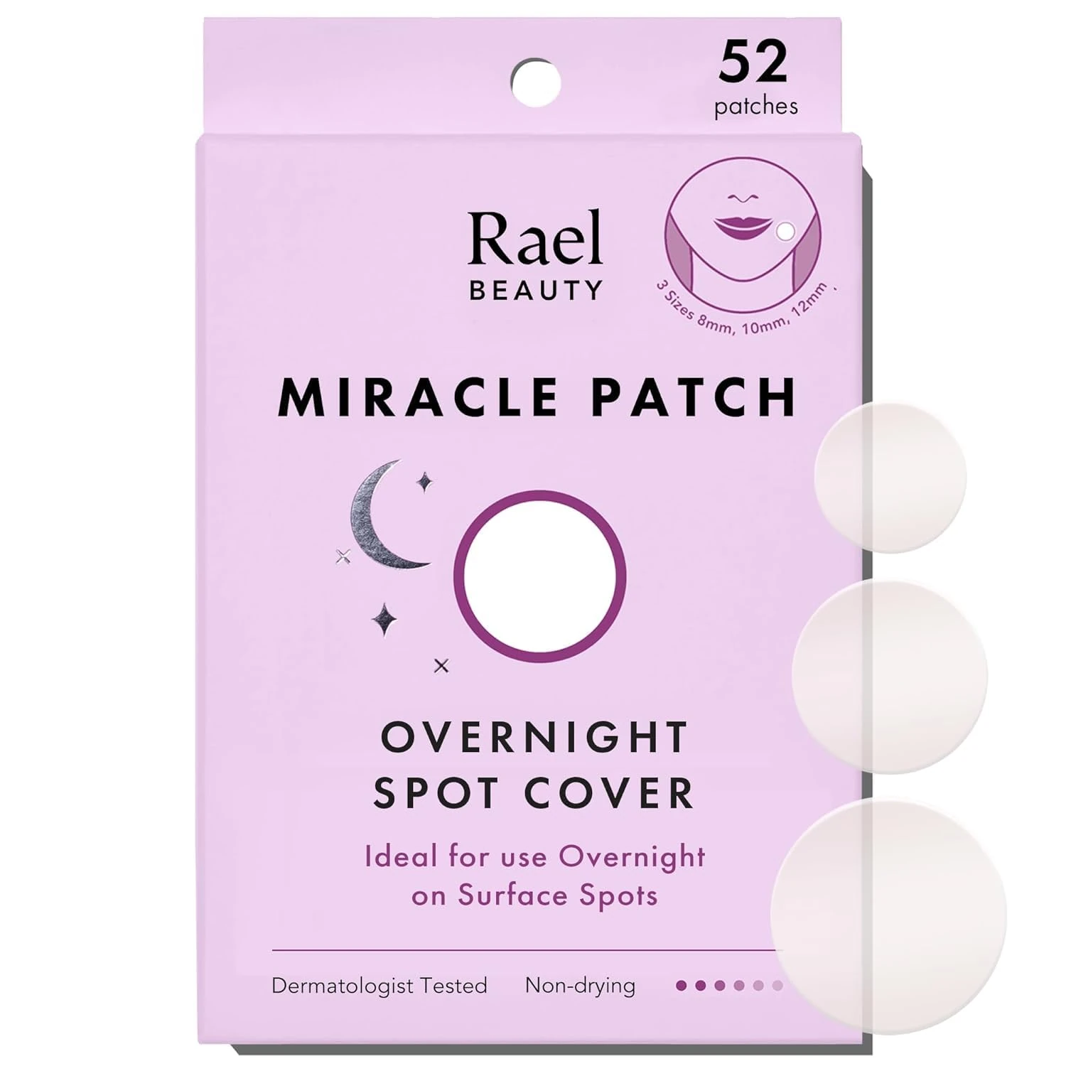 Rael Pimple Patches, Miracle Overnight Spot Cover - Korean Skincare, Hydrocolloid Acne Spot Patch, Thicker & Extra Adhesion, 3 Sizes (52 Count)