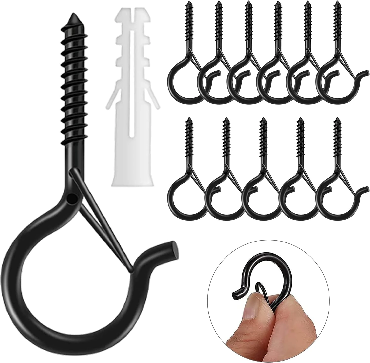 Esteopt Screw-in Hooks, Q-Hanger Hooks, Screw Hooks for Outdoor String Lights Plants, Birdcage, Feeders, Christmas Decor, Mounted on Ceiling or Wall (Black-12pcs)