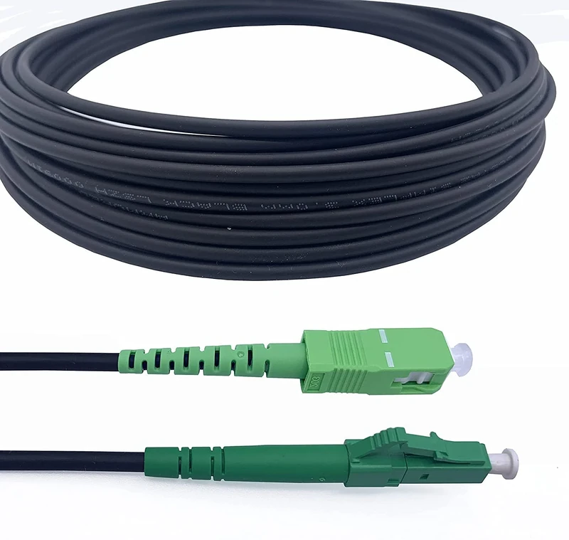 Elfcam® - 200 m Armoured Fibre Optic Cable LC/APC to SC/APC Plug, Simple Singlemode 9/125μm OS2 Patch Cable, Black (200M)