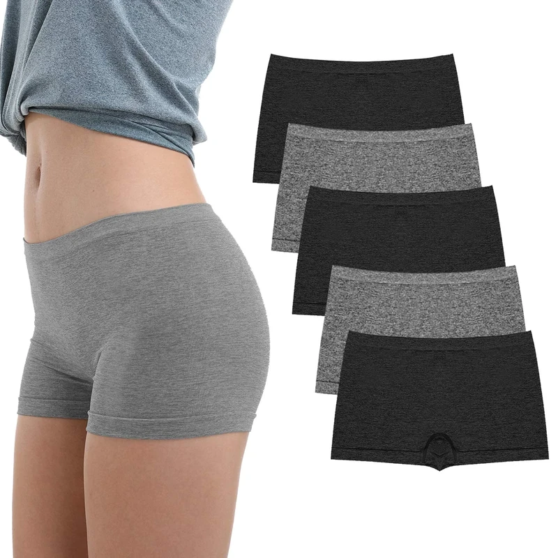 Ruxia Women's Seamless Boyshort Panties Nylon Spandex Underwear Stretch Boxer Briefs Pack of 5