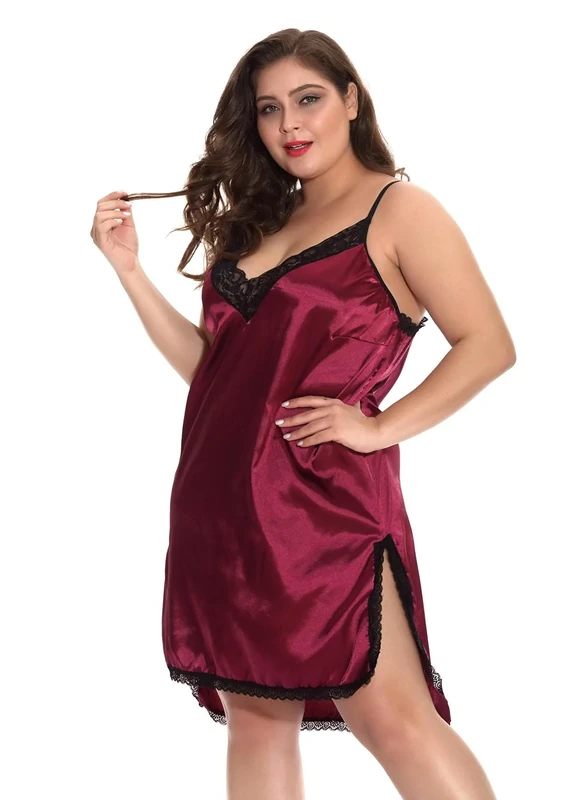 Women's Baby Dolls Women Lingerie Lace Sleepwear-Wine_4XL