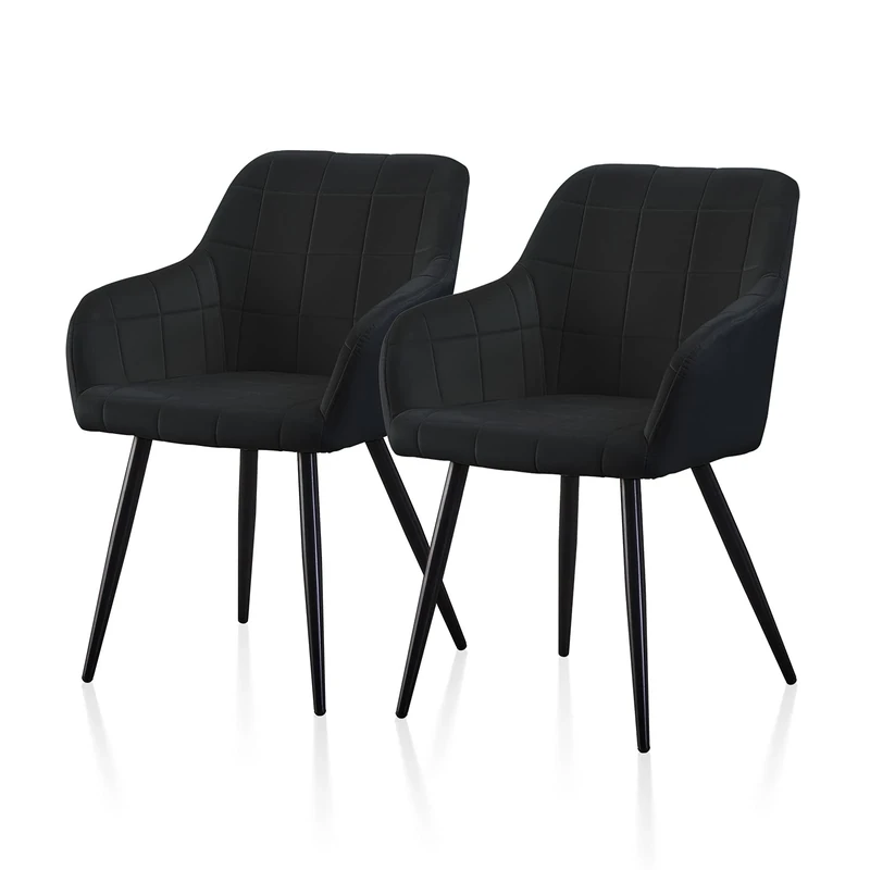 TUKAILAi Black Dining Chairs Set of 2 Velvet Upholstered Kitchen Tub Chairs with Backrest, Armrest & Metal Legs,Occasional Lounge Living Room Reception Armchair
