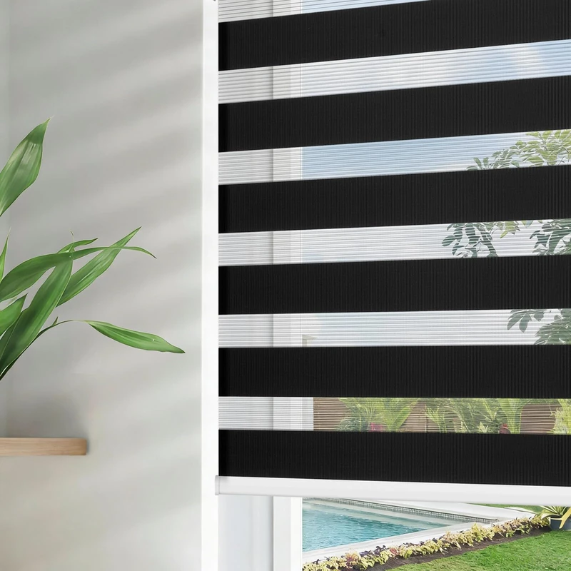 Joydeco Black Out Zebra Shades for Bedroom Windows,Cordless Zebra Sheer Roller Mini Blinds Privacy Light Filtering Dual Layer for Home Office, 23" W×75" H - Image 1