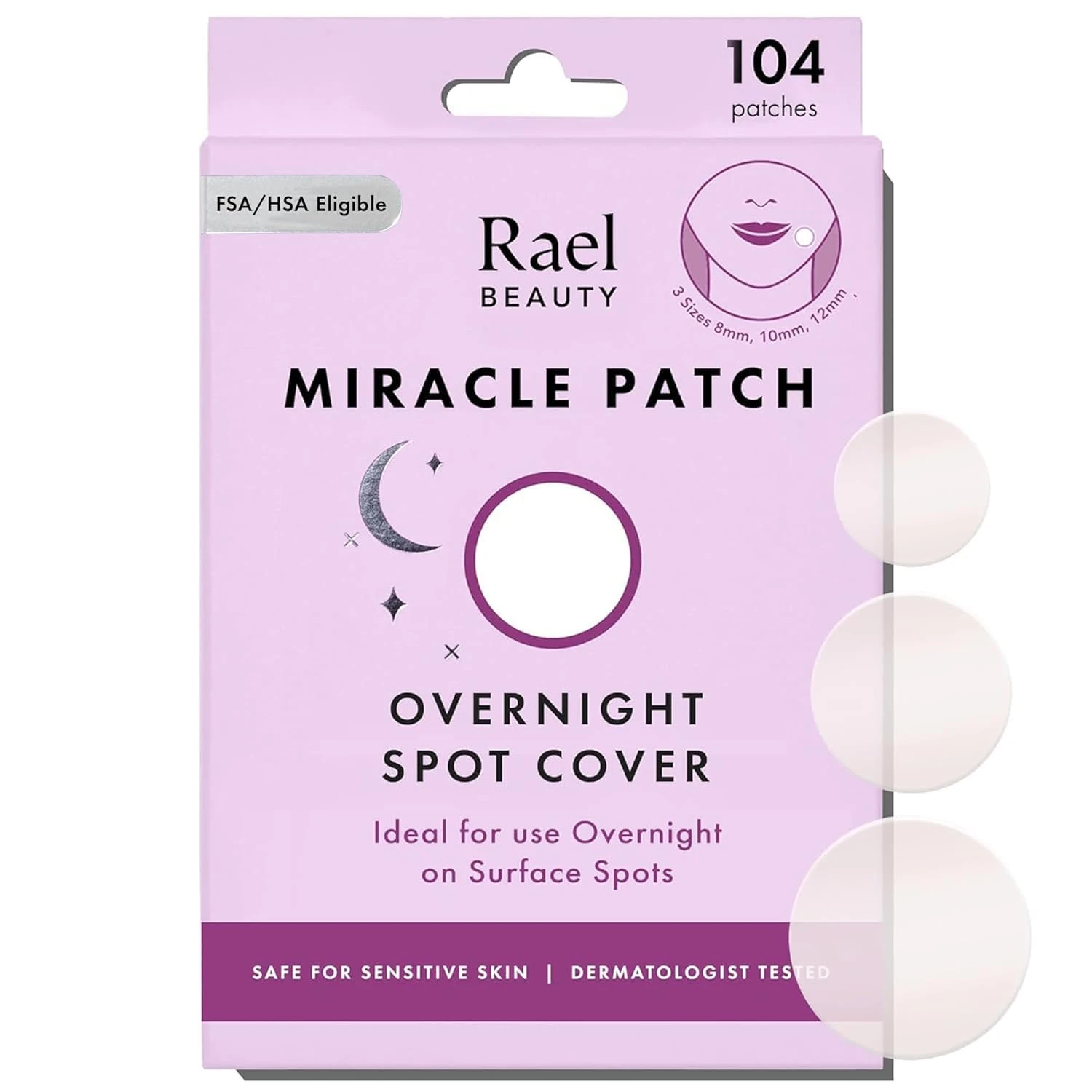 Rael Pimple Patches, Miracle Overnight Spot Cover - Korean Skincare, Hydrocolloid Acne Spot Patch, Thicker & Extra Adhesion, 3 Sizes (104 Count)
