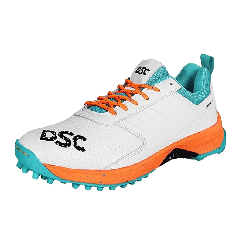 DSC Jaffa 22 Cricket Shoes | White/Orange | for Boys and Men | Lightweight | Embossed Design | 8 UK, 9 US, 42 EU