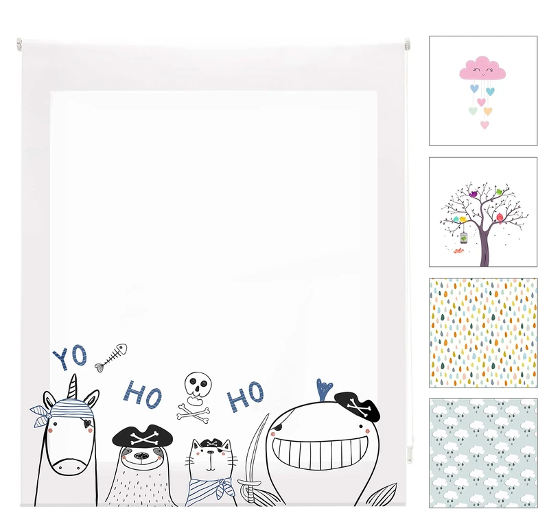 Blindecor Children's Digital | Translucent Roller Blind with Digital Print | Zoopirate Model | 90 x 180 cm (W x H), Fabric Size 87 x 175 cm | Window Blinds