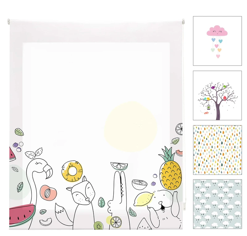 Blindecor Children's Digital | Translucent Roller Blind with Digital Print | Zoofruit Model | 130 x 180 cm (W x H). Fabric Size 137 x 175 cm | Window Blinds