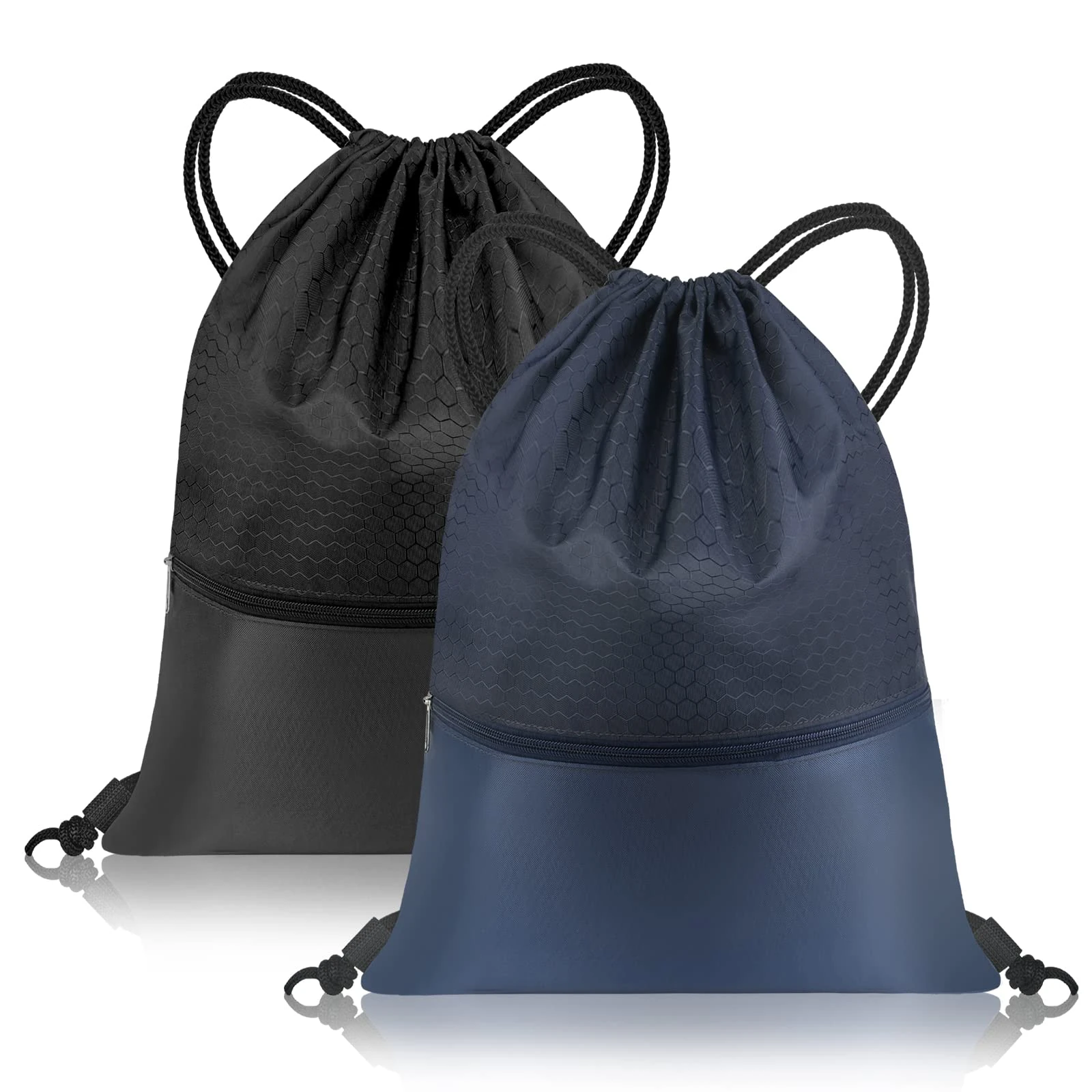 flintronic Drawstring Gym Bags, 2 Pack Waterproof Swimming Bag Sport Gym Sack, Large PE Bag Swim String Backpack with Zipper for School Sports Beach Holiday Travel - Kids & Adults